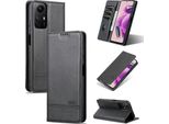 Custodia In Pelle Per Xiaomi Redmi Note 12S, Custodia Pieghevole A Portafoglio Con Chiusura Magnetica E Supporto Nero