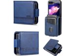 Custodia In Pelle Per Samsung Galaxy Z Flip5, Custodia Pieghevole A Portafoglio Con Chiusura Magnetica E Supporto Blu
