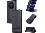 Custodia In Pelle Per Huawei Mate 70, Custodia Pieghevole A Portafoglio Con Chiusura Magnetica E Supporto Nero
