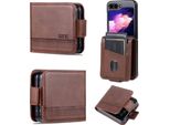 Custodia In Pelle Per Samsung Galaxy Z Flip5, Custodia Pieghevole A Portafoglio Con Chiusura Magnetica E Supporto Caffè