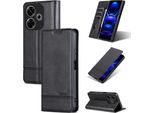 Custodia In Pelle Per Xiaomi Redmi 13 4G, Custodia Pieghevole A Portafoglio Con Chiusura Magnetica E Supporto Nero