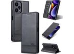 Custodia In Pelle Per Xiaomi Redmi Note 12 Turbo, Custodia Pieghevole A Portafoglio Con Chiusura Magnetica E Supporto Nero