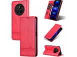 Custodia In Pelle Per Huawei Mate 70, Custodia Pieghevole A Portafoglio Con Chiusura Magnetica E Supporto Rosa