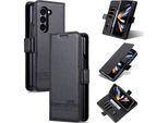 Custodia In Pelle Per Samsung Galaxy Z Fold5, Custodia Pieghevole A Portafoglio Con Chiusura Magnetica E Supporto Nero
