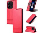 Custodia In Pelle Per Xiaomi Redmi Note 14 5G, Custodia Pieghevole A Portafoglio Con Chiusura Magnetica E Supporto Rosa