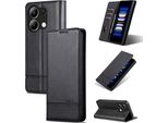Custodia In Pelle Per Xiaomi Redmi Note 13 4G, Custodia Pieghevole A Portafoglio Con Chiusura Magnetica E Supporto Nero