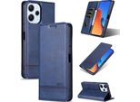Custodia In Pelle Per Xiaomi Redmi 12 4G, Custodia Pieghevole A Portafoglio Con Chiusura Magnetica E Supporto Blu