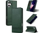 Custodia In Pelle Per Iphone 16, Custodia Pieghevole A Portafoglio Con Chiusura Magnetica E Supporto Verde