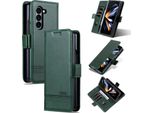 Custodia In Pelle Per Samsung Galaxy Z Fold6, Custodia Pieghevole A Portafoglio Con Chiusura Magnetica E Supporto Verde