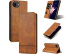 Custodia In Pelle Per Iphone 16E, Custodia Pieghevole A Portafoglio Con Chiusura Magnetica E Supporto Giallo