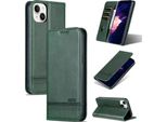 Custodia In Pelle Per Iphone 15, Custodia Pieghevole A Portafoglio Con Chiusura Magnetica E Supporto Verde