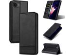 Custodia In Pelle Per Iphone 16E, Custodia Pieghevole A Portafoglio Con Chiusura Magnetica E Supporto Nero