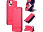 Custodia In Pelle Per Iphone 15, Custodia Pieghevole A Portafoglio Con Chiusura Magnetica E Supporto Rosa