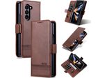 Custodia In Pelle Per Samsung Galaxy Z Fold5, Custodia Pieghevole A Portafoglio Con Chiusura Magnetica E Supporto Caffè