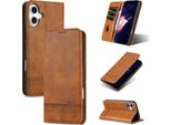 Custodia In Pelle Per Iphone 16 Plus, Custodia Pieghevole A Portafoglio Con Chiusura Magnetica E Supporto Giallo