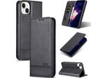 Custodia In Pelle Per Iphone 15 Plus, Custodia Pieghevole A Portafoglio Con Chiusura Magnetica E Supporto Nero