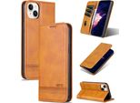 Custodia In Pelle Per Iphone 15 Plus, Custodia Pieghevole A Portafoglio Con Chiusura Magnetica E Supporto Caffè