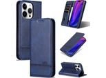 Custodia In Pelle Per Iphone 16 Pro Max, Custodia Pieghevole A Portafoglio Con Chiusura Magnetica E Supporto Blu