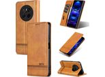 Custodia In Pelle Per Huawei Mate 70, Custodia Pieghevole A Portafoglio Con Chiusura Magnetica E Supporto Giallo