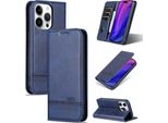 Custodia In Pelle Per Iphone 15 Pro Max, Custodia Pieghevole A Portafoglio Con Chiusura Magnetica E Supporto Blu