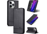 Custodia In Pelle Per Iphone 16 Pro, Custodia Pieghevole A Portafoglio Con Chiusura Magnetica E Supporto Nero
