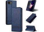 Custodia In Pelle Per Iphone 16E, Custodia Pieghevole A Portafoglio Con Chiusura Magnetica E Supporto Blu