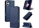 Custodia In Pelle Per Iphone 16, Custodia Pieghevole A Portafoglio Con Chiusura Magnetica E Supporto Blu