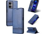 Custodia In Pelle Per Xiaomi Redmi Note 12 5G, Custodia Pieghevole A Portafoglio Con Chiusura Magnetica E Supporto Blu