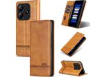 Custodia In Pelle Per Xiaomi Redmi Note 14 5G, Custodia Pieghevole A Portafoglio Con Chiusura Magnetica E Supporto Giallo
