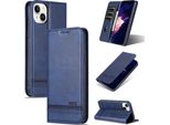 Custodia In Pelle Per Iphone 15 Plus, Custodia Pieghevole A Portafoglio Con Chiusura Magnetica E Supporto Blu