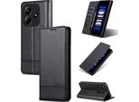 Custodia In Pelle Per Xiaomi Redmi Note 14 5G, Custodia Pieghevole A Portafoglio Con Chiusura Magnetica E Supporto Nero