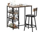 Homcom Set Tavolo Da Bar Con Sgabelli Da Bar, Set Da 3 Pezzi Con Tavolo Da Cucina, 3 Ripiani, 2 Sgabelli Da Bar, In Stile Moderno, Gruppo Da Pranzo Per Cucina, Acciaio, Rovere