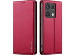 Custodia Magnetica In Pelle Flip Per Xiaomi Redmi Note 13 Pro 5G, Con Slot Per Schede E Funzione Stand Rosso