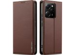 Custodia Magnetica In Pelle Flip Per Xiaomi Redmi Note 12 5G/Poco X5, Con Slot Per Schede E Funzione Stand Marrone
