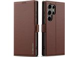 Custodia Magnetica In Pelle Flip Per Samsung Galaxy S25 Ultra, Con Slot Per Schede E Funzione Stand Marrone