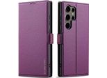 Custodia Magnetica In Pelle Flip Per Samsung Galaxy S25 Ultra, Con Slot Per Schede E Funzione Stand Viola