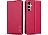 Custodia Magnetica In Pelle Flip Per Samsung Galaxy S25 Fe, Con Slot Per Schede E Funzione Stand Rosso
