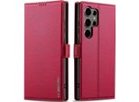 Custodia Magnetica In Pelle Flip Per Samsung Galaxy S25 Ultra, Con Slot Per Schede E Funzione Stand Rosso