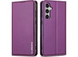 Custodia Magnetica In Pelle Flip Per Samsung Galaxy S25 Fe, Con Slot Per Schede E Funzione Stand Purple