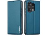 Custodia Magnetica In Pelle Flip Per Xiaomi Redmi Note 13 Pro 4G, Con Slot Per Schede E Funzione Stand Blu