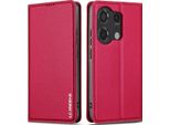 Custodia Magnetica In Pelle Flip Per Xiaomi Redmi Note 13 Pro 4G, Con Slot Per Schede E Funzione Stand Rosso