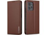 Custodia Magnetica In Pelle Flip Per Xiaomi Redmi Note 12 4G, Con Slot Per Schede E Funzione Stand Brown