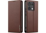 Custodia Magnetica In Pelle Flip Per Xiaomi Redmi Note 13 4G, Con Slot Per Schede E Funzione Stand Brown