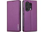 Custodia Magnetica In Pelle Flip Per Xiaomi Redmi Note 13 Pro 4G, Con Slot Per Schede E Funzione Stand Viola