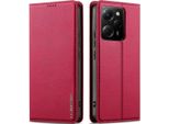 Custodia Magnetica In Pelle Flip Per Xiaomi Redmi Note 12 5G/Poco X5, Con Slot Per Schede E Funzione Stand Rosso