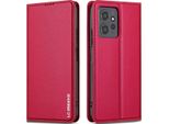 Custodia Magnetica In Pelle Flip Per Xiaomi Redmi Note 12 4G, Con Slot Per Schede E Funzione Stand Rosso