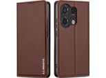 Custodia Magnetica In Pelle Flip Per Xiaomi Redmi Note 13 Pro 4G, Con Slot Per Schede E Funzione Stand Marrone