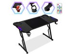Tolletour 140 X 60 Cm Scrivania Da Gioco Con Tappetino Per Mouse, Led, Scrivania Da Gioco, Scrivania Per Pc Scrivania Per Gamer Scrivania Per Computer Con Gancio Per Cuffie Nero