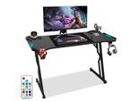 Jayseuw Tavolo Da Gioco Led 140Cm X 60Cm, Gamer Desk Gancio Per Cuffie E Rivestimento In Carbonio Tavolo Ergonomico Per Pc Computer Desk Stabile Con Portabicchieri, Nero