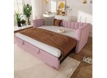 Flieks Divano Letto Daybed 90X200Cm Con Letto Estraibile, Letto Imbottito Letto Singolo Con Rete A Doghe, Divano Letto Daybed Letto Per Bambini Letto Per Ragazzi, Velluto, Rosa